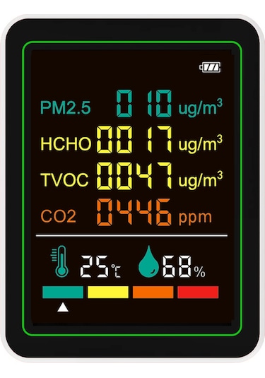 Yaozixa Zn-mt07wt Beyaz Tutucu Tipi Çevre Monitörü: Pm2.5, Co2, Tvoc, Hcho, Sıcaklık, Nem - Entegre Pil Ve İki Tip Sensör İle Gerçek Zamanlı İzleme