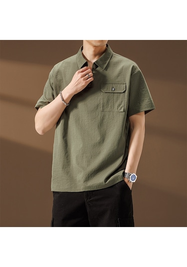 2501 Rahat Amerikan Tarzı Yarım Fermuarlı Dik Yaka Polo Tişört Yeşil