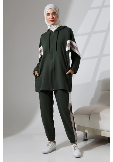 Kadın Mevsimlik Penye Alt Üst Spor Ve Rahat Tesettür Takım Haki