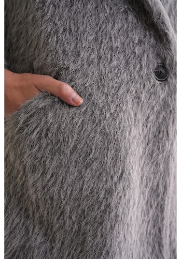 Mixray 4746 Kadın Uzun Tüylü Manto Gri