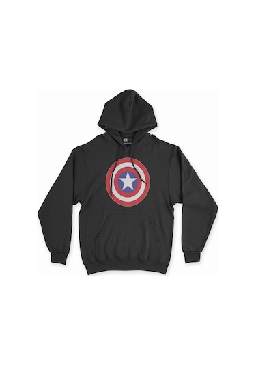 Cix Kaptan Amerika Siyah Kapşonlu Sweatshirt Hoodie SIYAH