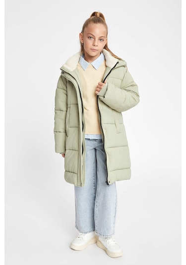 Defacto Kız Çocuk Su İtici Kapüşonlu Uzun Kaban A0891A823AUKH271 Haki Defacto Kız Çocuk Su İtici Kapüşonlu Uzun Kaban A0891A823AUKH271 Haki
