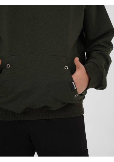 Çocuk Çıtçıt Detaylı Kapüşonlu Pamuklu Sweatshirt-14837 Haki