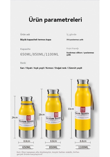 9 Paslanmaz Çelik Termos Bardak Sarı