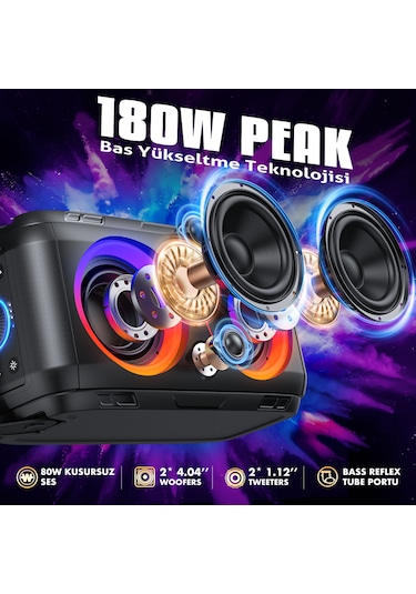 W-King T9-2 180W Partybox 24S Bluetooth 5.0 Hoparlör