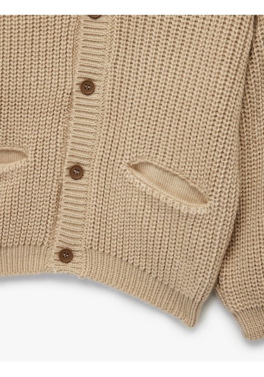 Koton Uzun Kollu Düğmeli Cep Detaylı Kapüşonlu Triko Hırka Ekru 6wmb90013tt Ekru