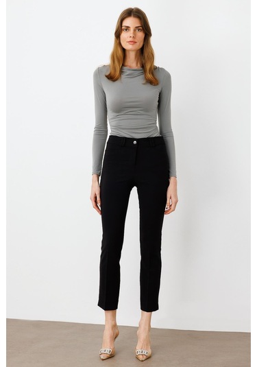 Moda İlgi Kadın Köşe Cep Dar Paça Pantolon 4520 Siyah Siyah