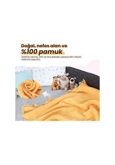 Huggy 4 Katlı %100 Pamuk 100x130 Müslin Bez Müslin Örtü Müslin Yenidoğan Bebek Battaniyesi