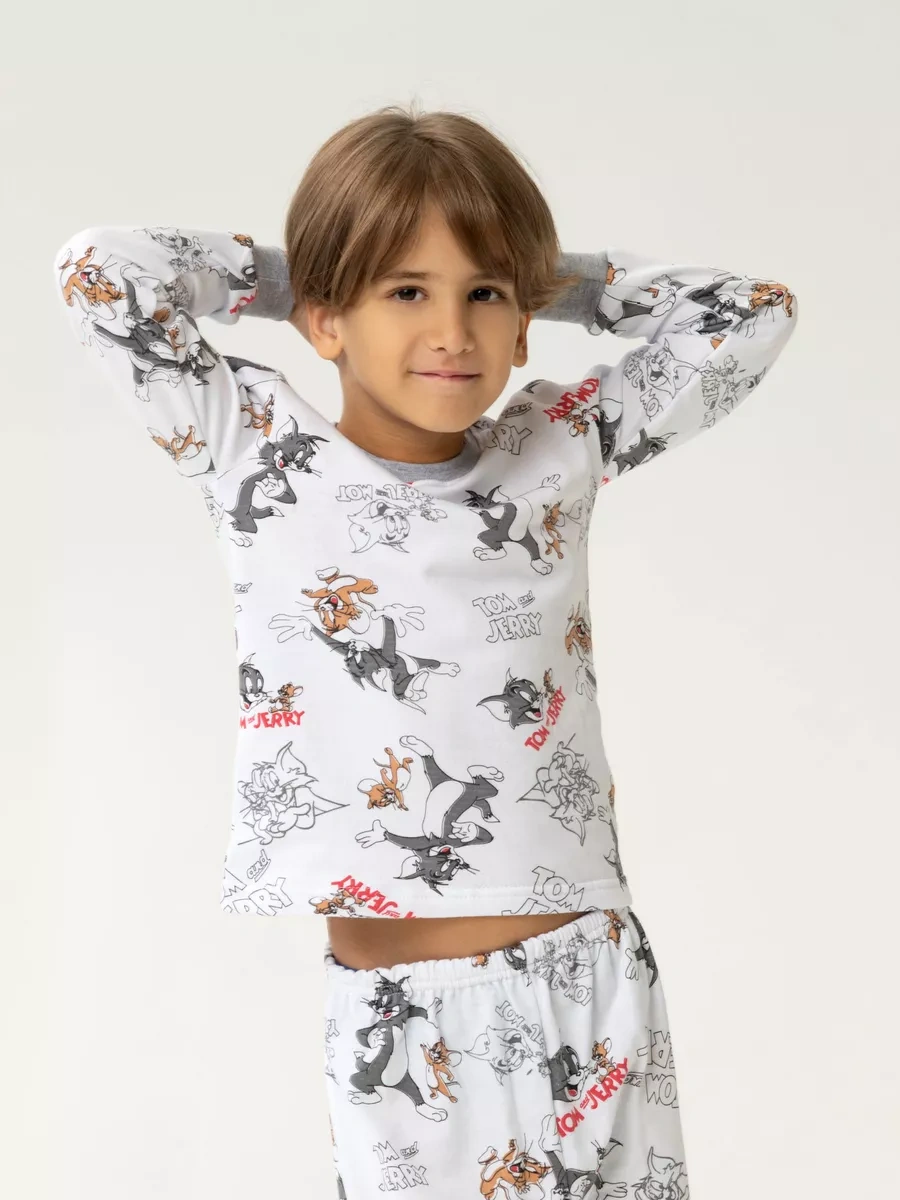 Lapula : &promokot Tom Ve Jerry Baskılı Çocuk Pijama Takımı Sıcak 188453059 Beyaz