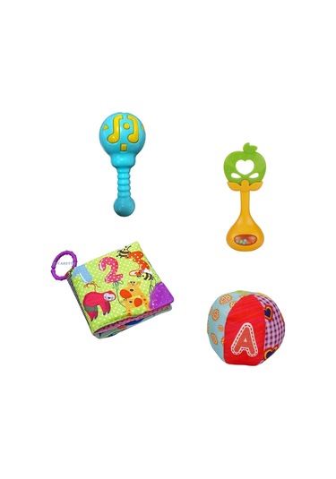 Hışırtılı Dişlikli İlk Kitabım + Eğlenceli Çıngıraklı Emekleme Arkadaşı Top + Marakas Çıngırak + Mey