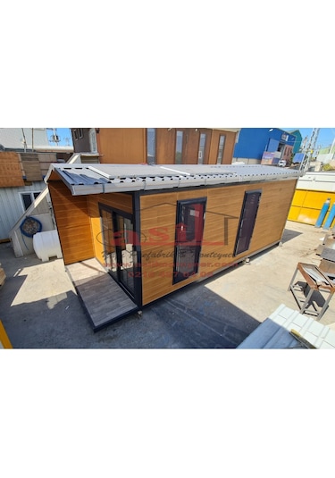 21M² Ahşap Desenli Betopanlı Çatı+Verandalı Modern Ev Konteyner