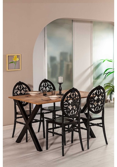 Matrix Maxima Açık Ceviz / Venüs Mutfak Masa Takımı - Siyah