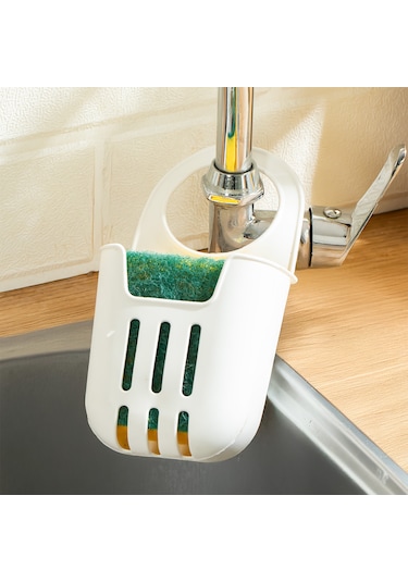 Porsima Org-319-1 Pratik Askılı Silikon Bulaşık Süngerlik Düzenleyici - Bulaşık Süngeri - Beyaz Beyaz