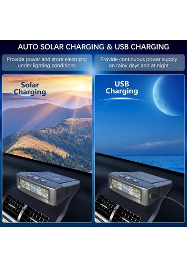 Boatshop1 Ynf Güneş Enerjili Tpms Siyah 4 Harici Sensör Lastik Basınç Sıcaklık İzleme Kolay Kurulum Titreşim Algılama Sezgisel Ekran