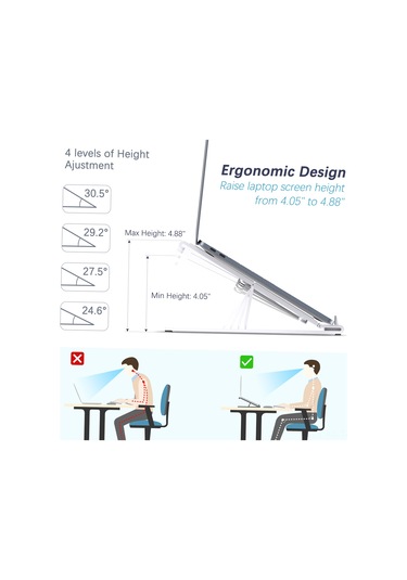 Kangvka Alüminyum Klaptop/tablet Tutucu, Ergonomik Yükseklik Ayarı, Isı Dağıtımı, 8-17.3 İnç Uyumlu, Taşınabilir Katlanabilir, Anti-skayma Gümüş