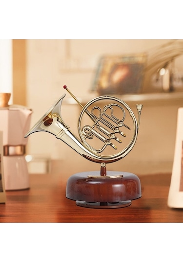 Ulzyvf Doğa Müzik Kutusu - Pirinç Üflemeli Çalgı Minyatürü Korno, Trompet Veya Saksafon Seçenekli - Mekanik Kurmalı Müzik Kutusu