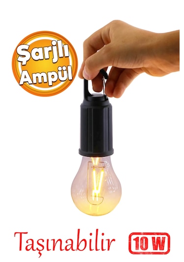 Janva Usb Şarjlı Kamp Lambası Işıldak Fener Lamba Kancalı Asmalı Siyah