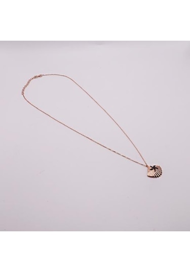 Agakulche Gümüş İstiridye Siyah Taşlı Hayalet Kolye Rose