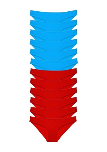 Biçomi 12 Adet Süper Eko Set Likralı Kadın Slip Külot Kırmızı Mavi Çok Renkli