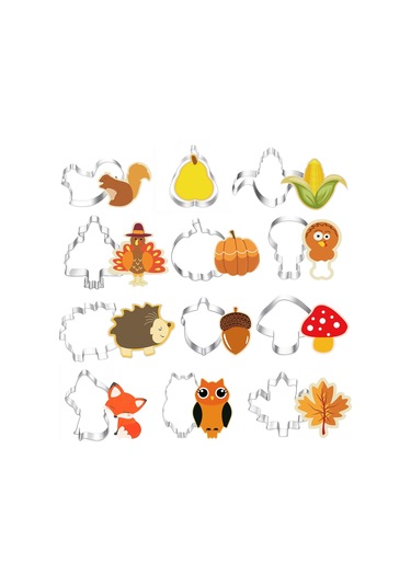 Geeksen 12'li Güz Bayramı Kurabiye Kalıbı Seti - Yemek Safe Paslanmaz Çelik - Fare, Baykuş, Kürke, Bakla Ve Daha Fazla Şekil - Hamur, Fondan Kesim İçin Uygun Gümüş