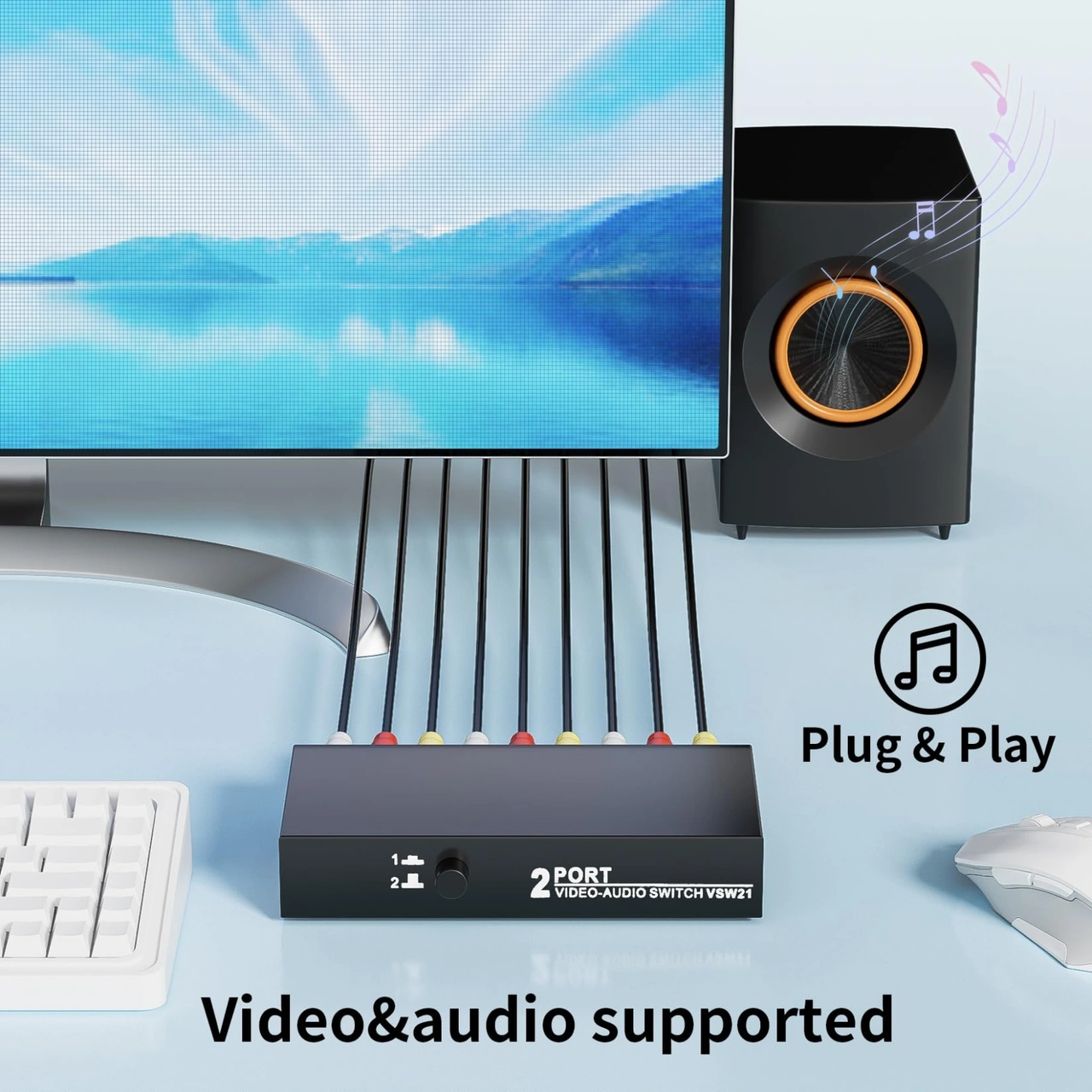 Sones Vsw21 Av 2 Giriş 1 Çıkış Ses Anahtarı Rca Ses Seçici Kutusu