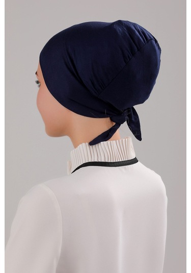 Tesettür Geçmeli Bağcıklı Viskon Likralı Bone Lacivert Lacivert