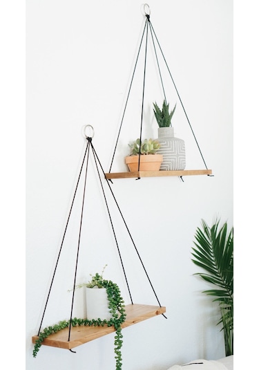 Umutpark İpli Halkalı Ahşap Duvar Raf. Açık Ceviz