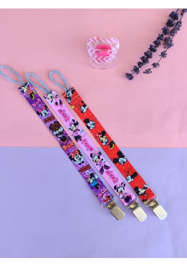 3baby 3'lü Emzik Askısı Seti - Emzik Tutucu - Emzik Zinciri Kız Bebek Çok Renkli