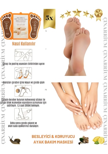 Ayak Peeling Maskesi 5 Li Soyulma Etkili, Ölü Deri Temizleyici Ve Pürüzsüzleştirici Bakım