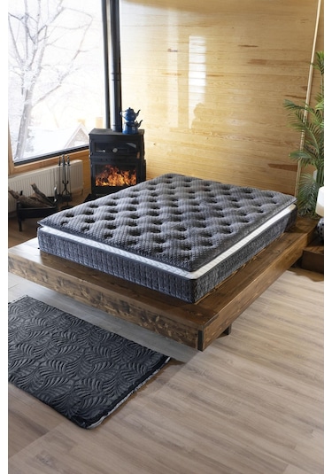Mu&bah Gri Ultra Ortopedik Hilal Pedli Paket Yaylı Tavşan Tüyü Kumaş Yatak 90x190