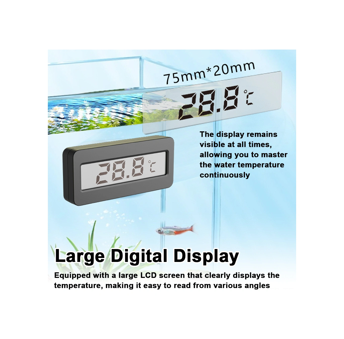 Skycity Akvaryum Su Sıcaklığı Ölçerü - Yüksek Hassasiyetli Sensörlü, Büyük Lcd Ekranlı, Flaş Alarmlı, 320mah Li-pil İle T2-a Modeli