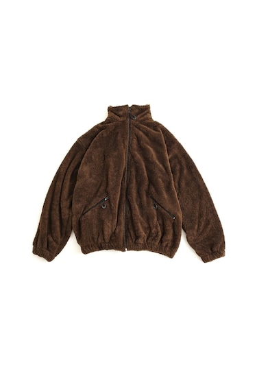 No Plan Erkek Oversize Fermuarlı Pelüş Sweat Ceket-kahve Rengi Kahverengi