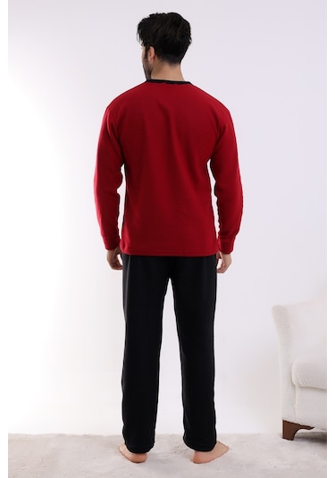 Falkon 7202 Polar Kışlık Erkek Ev Pijama Takımı Uyku Takımı Bordo