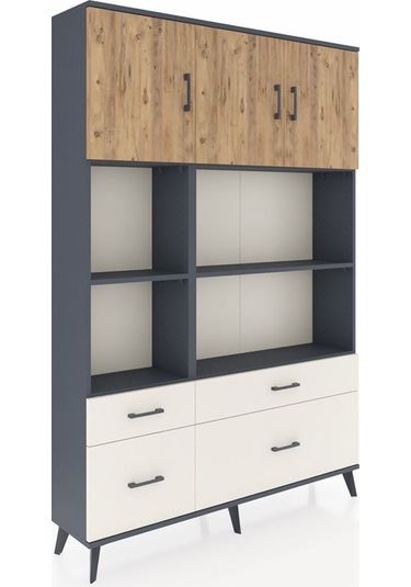 Arges Dolap 8 Raflı 4 Çekmeceli 3 Kapaklı 132x30x195 Antrasit... Antrasit