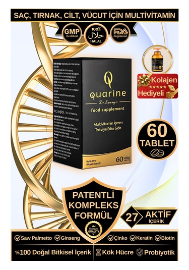 Dr.sammy's Quarine Saç,tırnak,cilt,vücut Vitamini Bitkisel Tablet Kök Hücre,ginseng,keratin,biotin,multivitamin