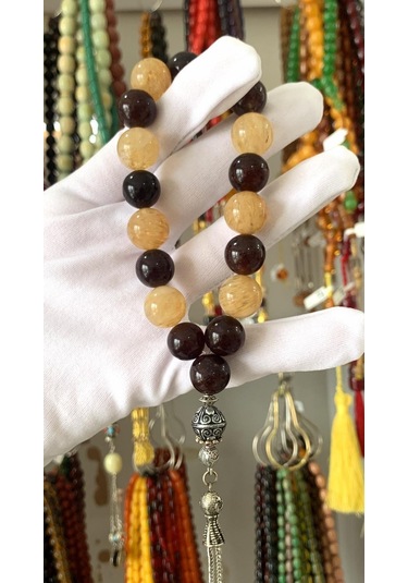 Kehribarkolik Bilek Boy Alacalı Akik Taşlı Tesbih