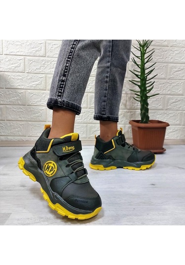 M.p One 3139 Haki - Sarı Fuspetli Cırtlı İçi Polar Erkek Çocuk Bot 001