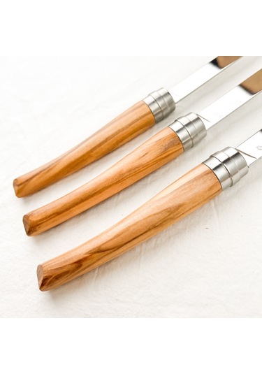 Opinel Chic 4'lü Et Bıçağı Seti - Zeytin Ağacı Olive Wood Kahverengi