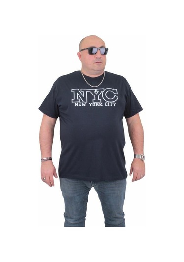 Starbattal Erkek Büyük Beden Sıfır Yaka Tişört Nyc 24133 Lacıvert-Lacıvert Lacivert