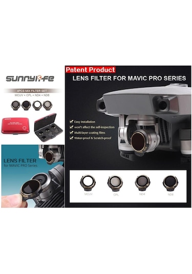 Dji Mavic Pro Kamera İçin Kızaklı Optik Lens 4 Lü Filtre Set Mcuv / Cpl / Nd4 / Nd8