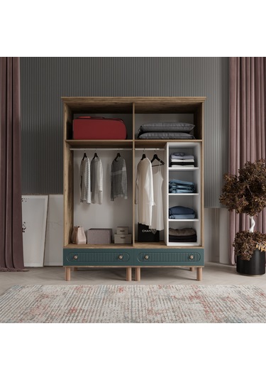 Beenal Furkan 4 Kapaklı Gardırop Dolap 160cm Atlantik Çam-yeşil