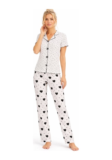 Kadın 01643 Kısa Kol Kaşkorse Pijama Takımı Ekru