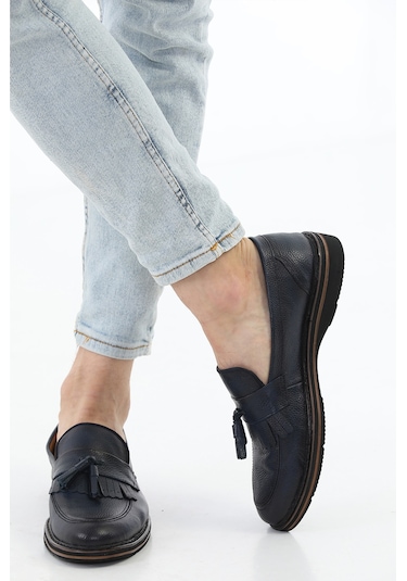 M.Karaca Hakiki Deri Ortopedik Taban Erkek Ayakkabı Lacivert