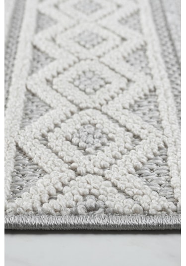 Modern Geometrik Tasarımlı Jüt Dokuma Loop Sisal Gri Renk Halı Gri