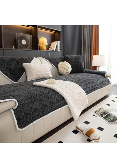 Koyu Gri Oturma Mat İskandinav Köşe Kanepe Havlu 90x120cm