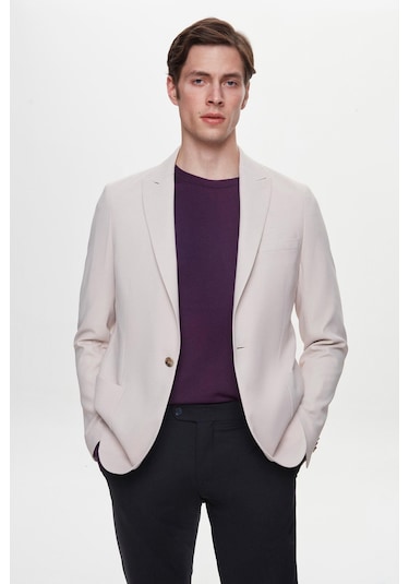 Twn Slim Fit Bej Armürlü Uçan Blazer Kumaş Ceket 4ef04zb024092 Bej