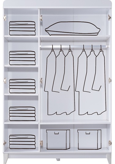 Mira Çocuk Odası Takımı, Mira Yavrulu Karyola, Berlin 3 Kapaklı Dolap - Beyaz Renkli