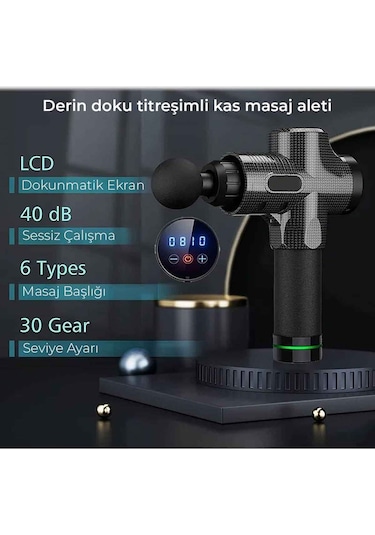 Profesyonel 6 Başlıklı Şarjlı Sporcu Masaj Tabancası 30 Hız Kademeli + Çantalı Gri