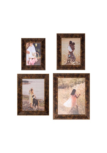 Ahşap Görünümlü Dekoratif 4'lü Fotoğraf Çerçevesi