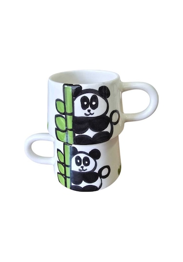 2'li El Yapımı Panda İşlemeli Kupa Diğer